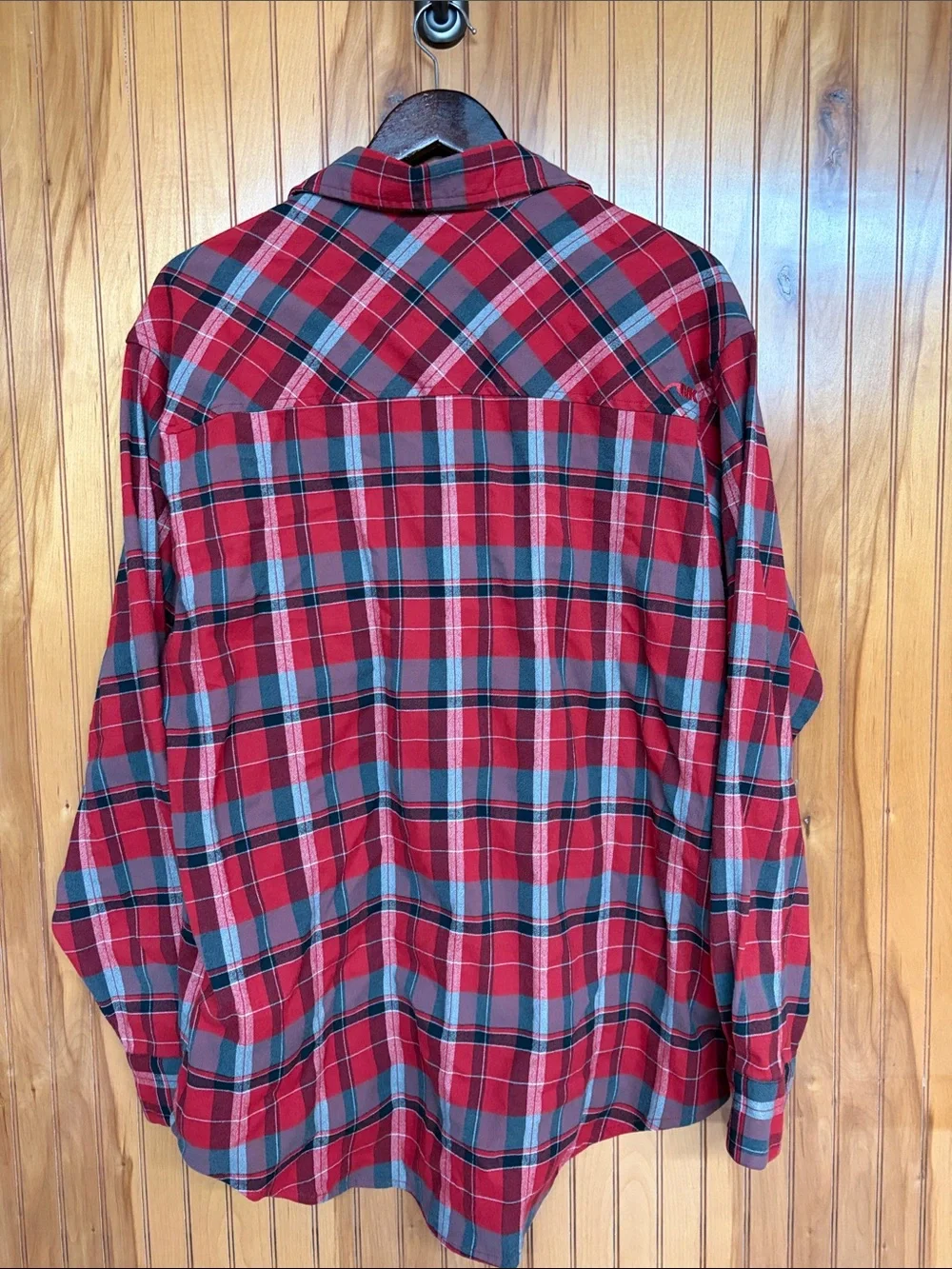 Mountain Khakis Men’s Red and Gray Plaid Wool Blend Flannel Button-Down Shirt. L